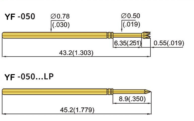Sonde di prova a molla in canna in ottone personalizzata con 6.4 mm di colpo completo 4.3 mm di colpo nominale e 1.0N di forza di molla per applicazioni ICT