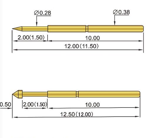 Sonda di prova a molla a canna in ottone placcato oro con pistone BeCu/SK4 e molla SWP per test di precisione