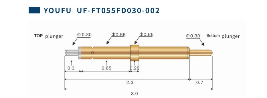 Pin di contatto a molla della sonda di prova a doppia testa per la prova del circuito integrato YOUFU UF-FTO55FD030-002